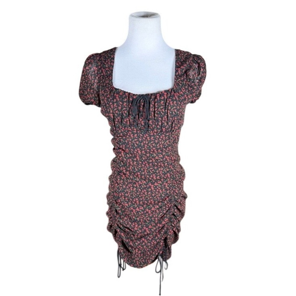 Cotton Candy LA Dress Womens M Ruched Bodycon Black‎ Red Floral Mini NEW